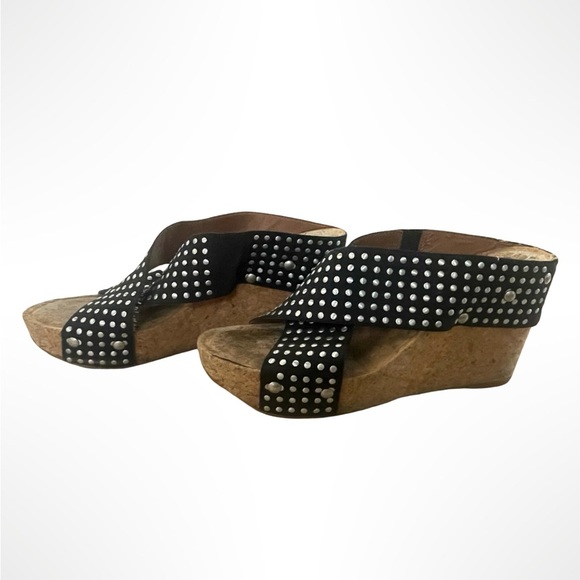 Lucky Brand Studded Black Wedge‎ cork Sandals size 8 - Picture 1 of 5